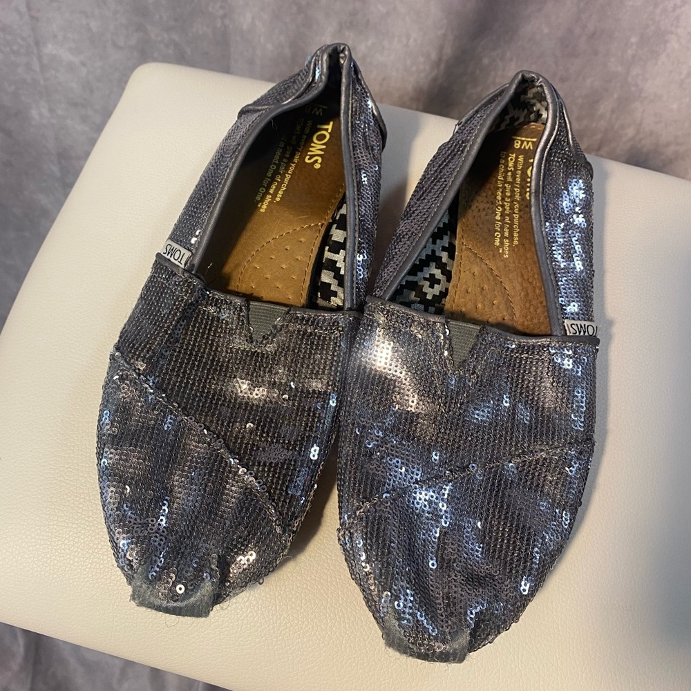 Silver Sequined Toms Sz 8